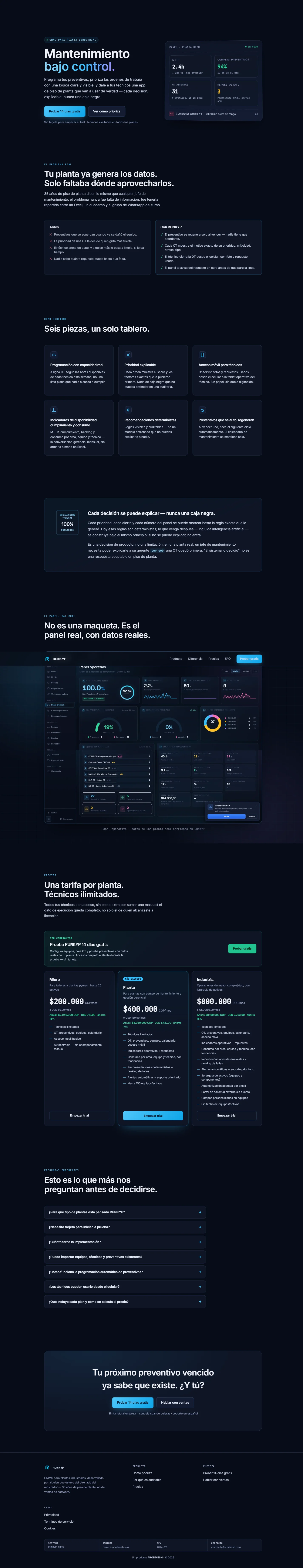 Landing completo de RUNKYP